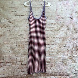 Vrg GRL Size 6 Sweater Dress Sleeveless Gingham Purple Pink Plaid Midi Knit